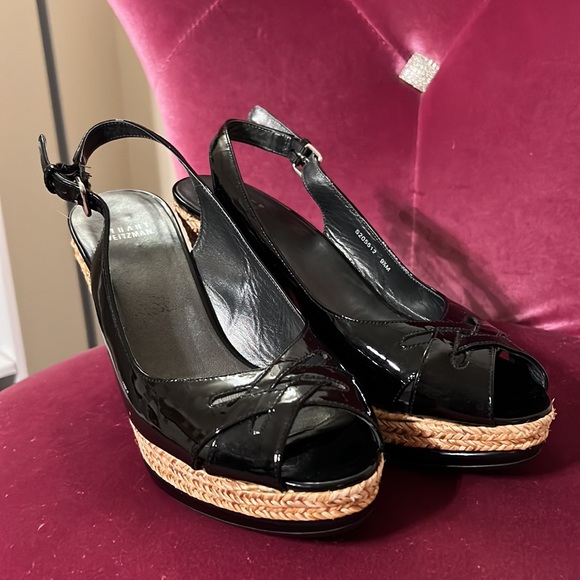 Stuart Weitzman black DoLunch Espadrille patent wedges sz 9.5 - Picture 6 of 15